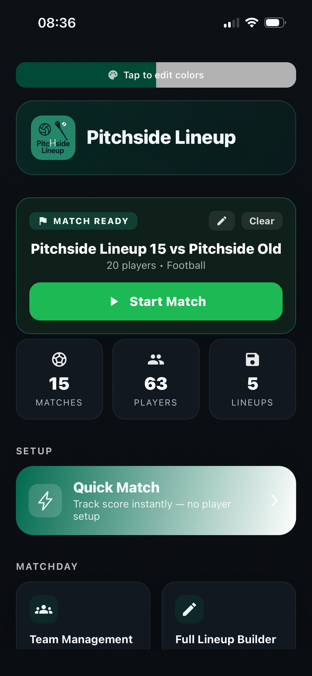Match Ready home screen